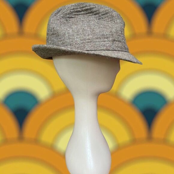 Vintage 70’s Sears Gray Wool Poly Tweed Fedora Hat Unisex Medium 7 - 7 1/8 - Picture 3 of 9